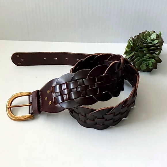 GAP Accessories - Gap Women's Braided Leather Belt Brown Size Medium Brass Buckle